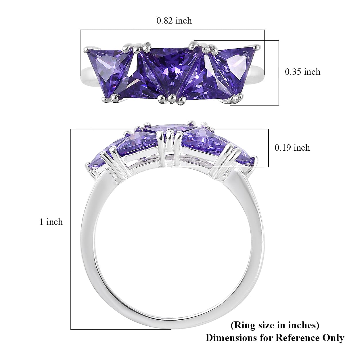 Simulated Purple Diamond 5 Stone Ring in Sterling Silver (Size 8.0) 3.10 ctw image number 5