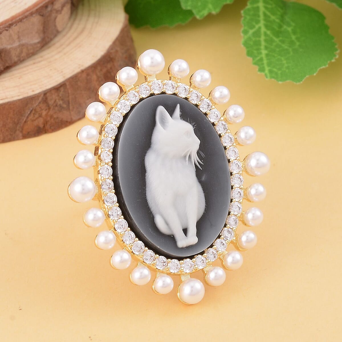 Cameo and Multi Gemstone Ring in Goldtone (Size 9.0) 3.50 ctw image number 1