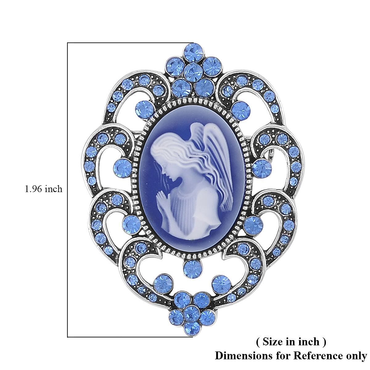 Cameo and Blue Austrian Crystal Brooch in Silvertone 6.00 ctw image number 4