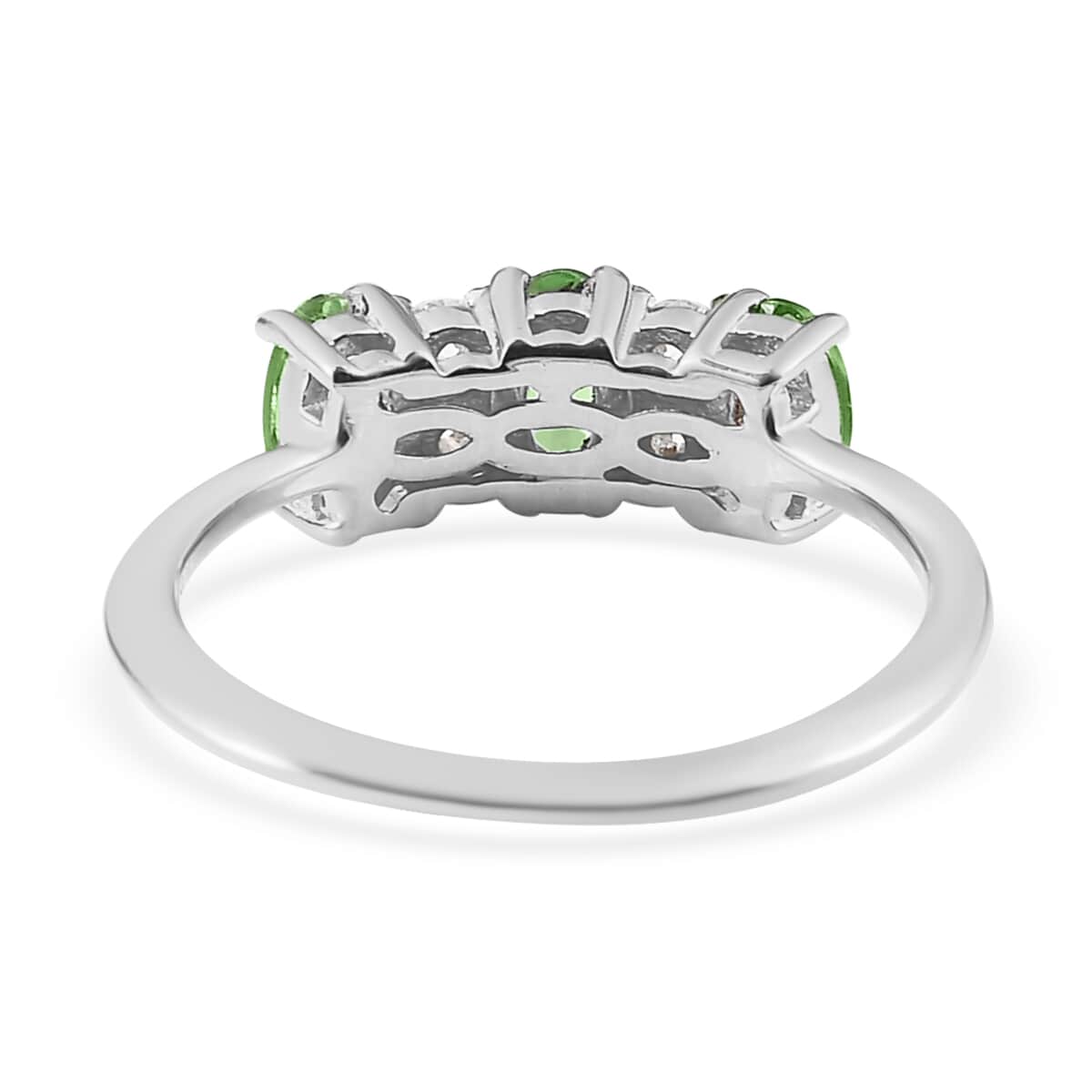 Premium Tsavorite Garnet and Moissanite 3 Stone Ring in Platinum Over Sterling Silver 0.90 ctw image number 1