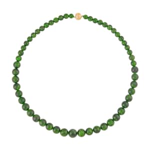 10K Yellow Gold Magnetic Lock Chrome Diopside Beaded Necklace 20 Inches 370.00 ctw
