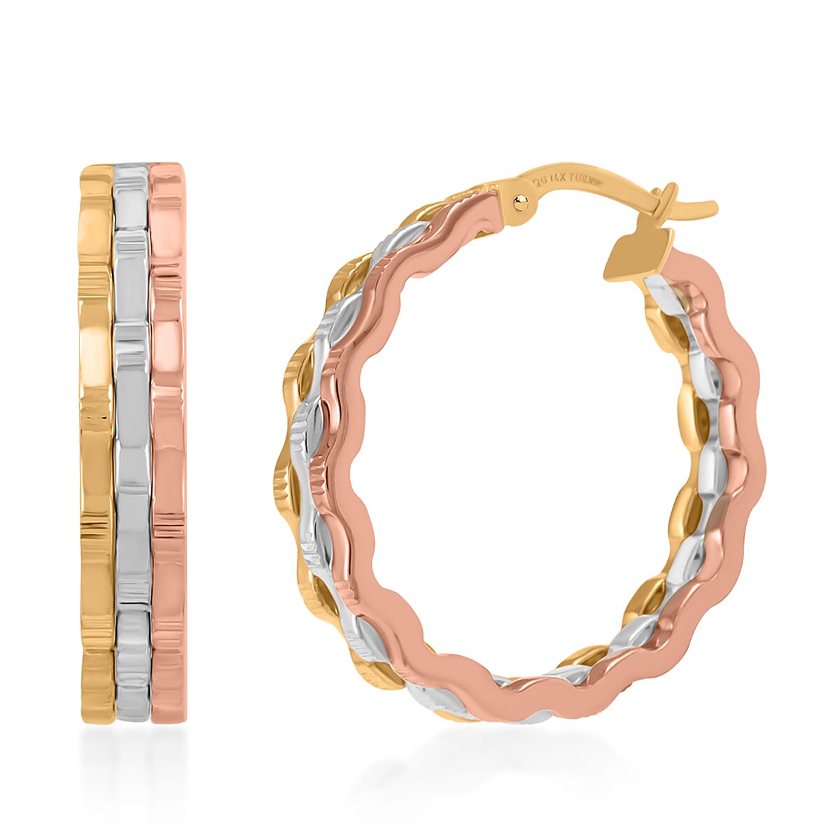 14K Yellow and White Gold 21.2X6mm Hoop Earrings (3.3 g)