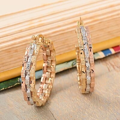 14K Tri Color Gold Hoop Earrings 4.6 Grams