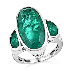 Emeraldine Quartz (Triplet) 11.60 ctw Ring in Platinum Over Sterling Silver (Size 6.5)