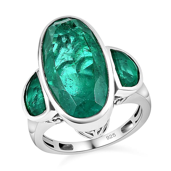 Emeraldine Quartz (Triplet) 11.60 ctw Ring in Platinum Over Sterling Silver (Size 6.5)