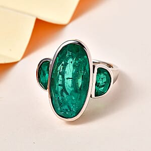 Emeraldine Quartz (Triplet) 11.60 ctw Ring in Platinum Over Sterling Silver (Size 6.5)
