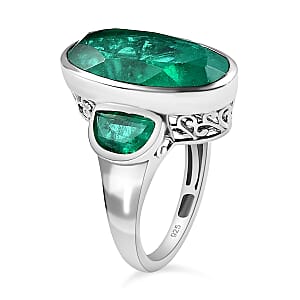 Emeraldine Quartz (Triplet) 11.60 ctw Ring in Platinum Over Sterling Silver (Size 6.5)