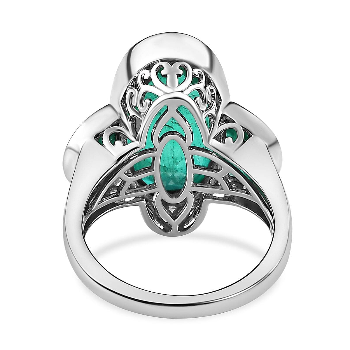 Emeraldine Quartz (Triplet) 11.60 ctw Ring in Platinum Over Sterling Silver (Size 6.5)