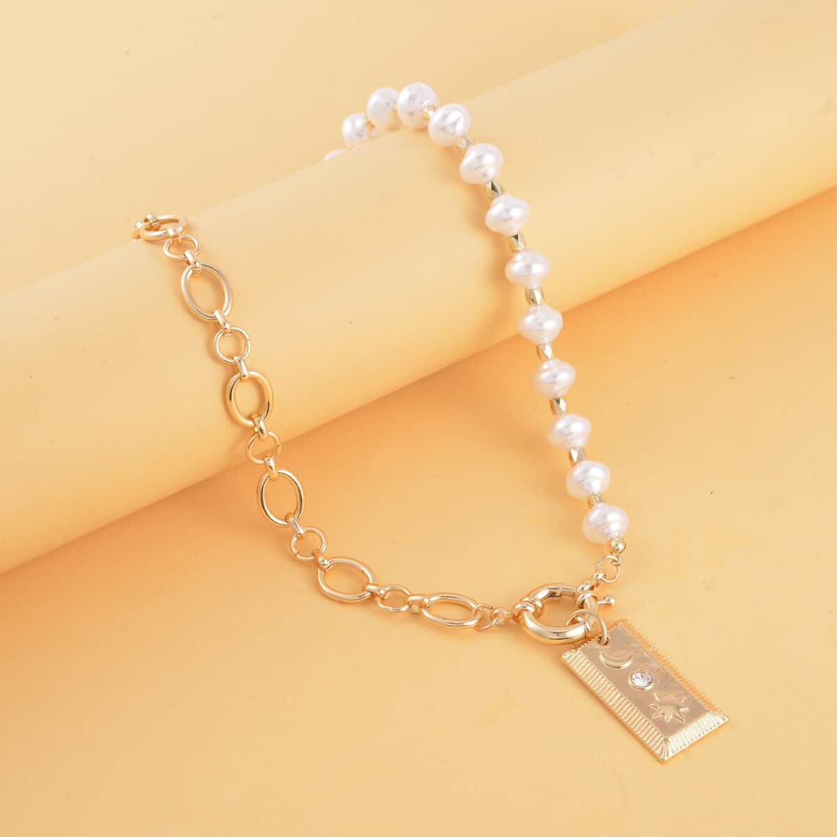 Simulated Pearl and Austrian Crystal Celestial Necklace 20-22 Inches in Goldtone image number 1