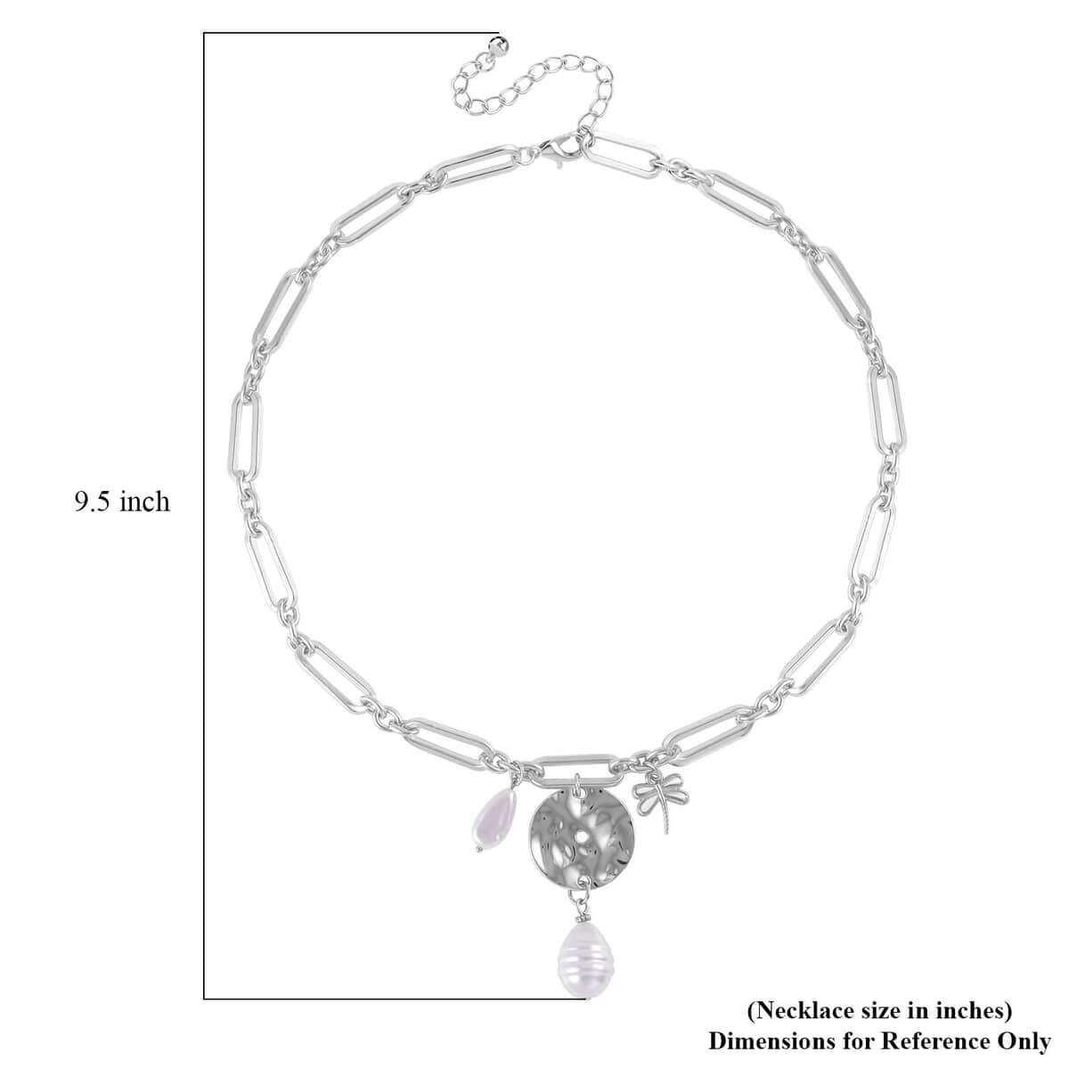 Simulated Pearl Paper Clip Chain Dragonfly Necklace 20-22 Inches in Silvertone image number 4