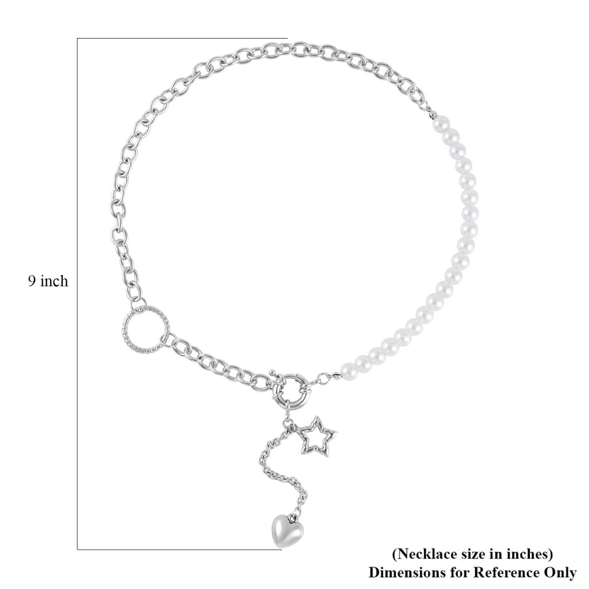 White Pearl Glass Beaded Necklace with Heart Charm 20-22 Inches in Silvertone image number 3