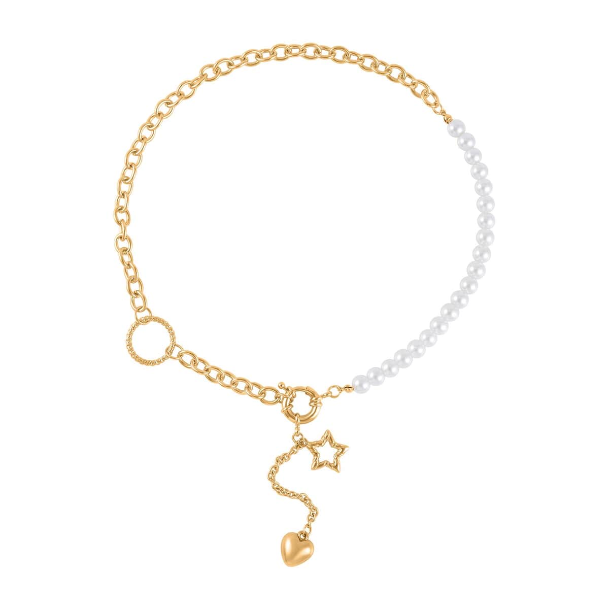 White Pearl Glass Beaded Necklace with Heart Charm 20-22 Inches in Goldtone image number 0