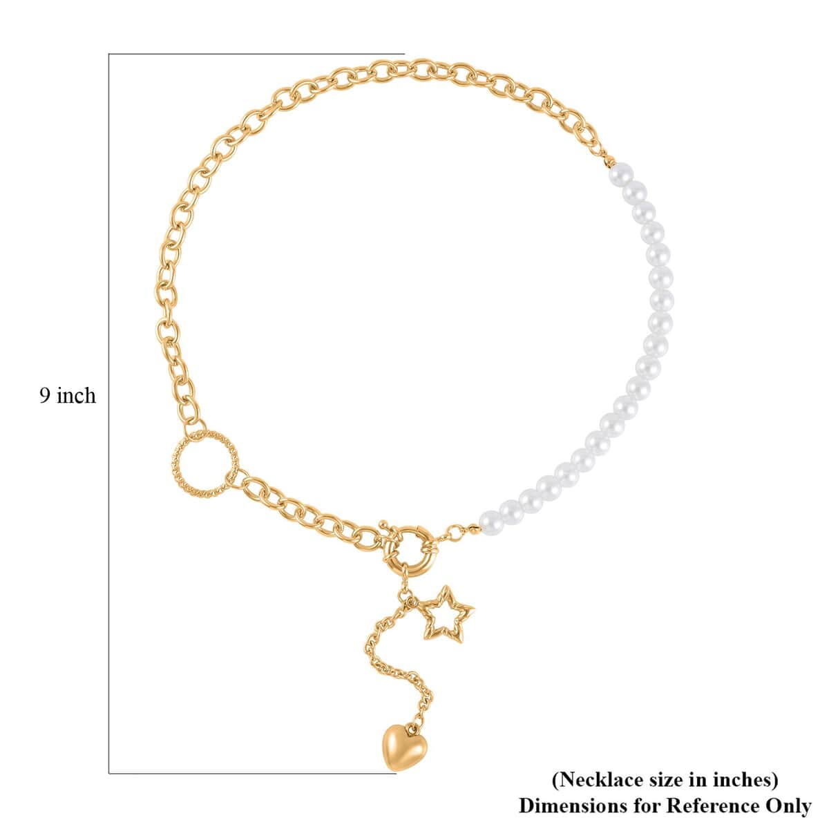 White Pearl Glass Beaded Necklace with Heart Charm 20-22 Inches in Goldtone image number 3