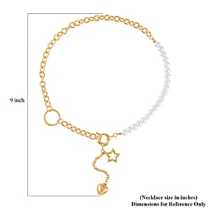 White Pearl Glass Beaded Necklace with Heart Charm 20-22 Inches in Goldtone