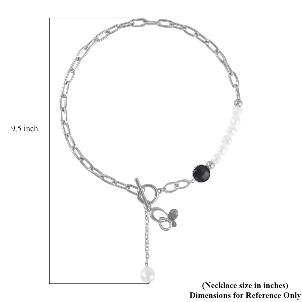 Simulated Pearl, Black Glass, Austrian Crystal Pendant with Link Chain Necklace 20-22 Inches in Silvertone image number 3