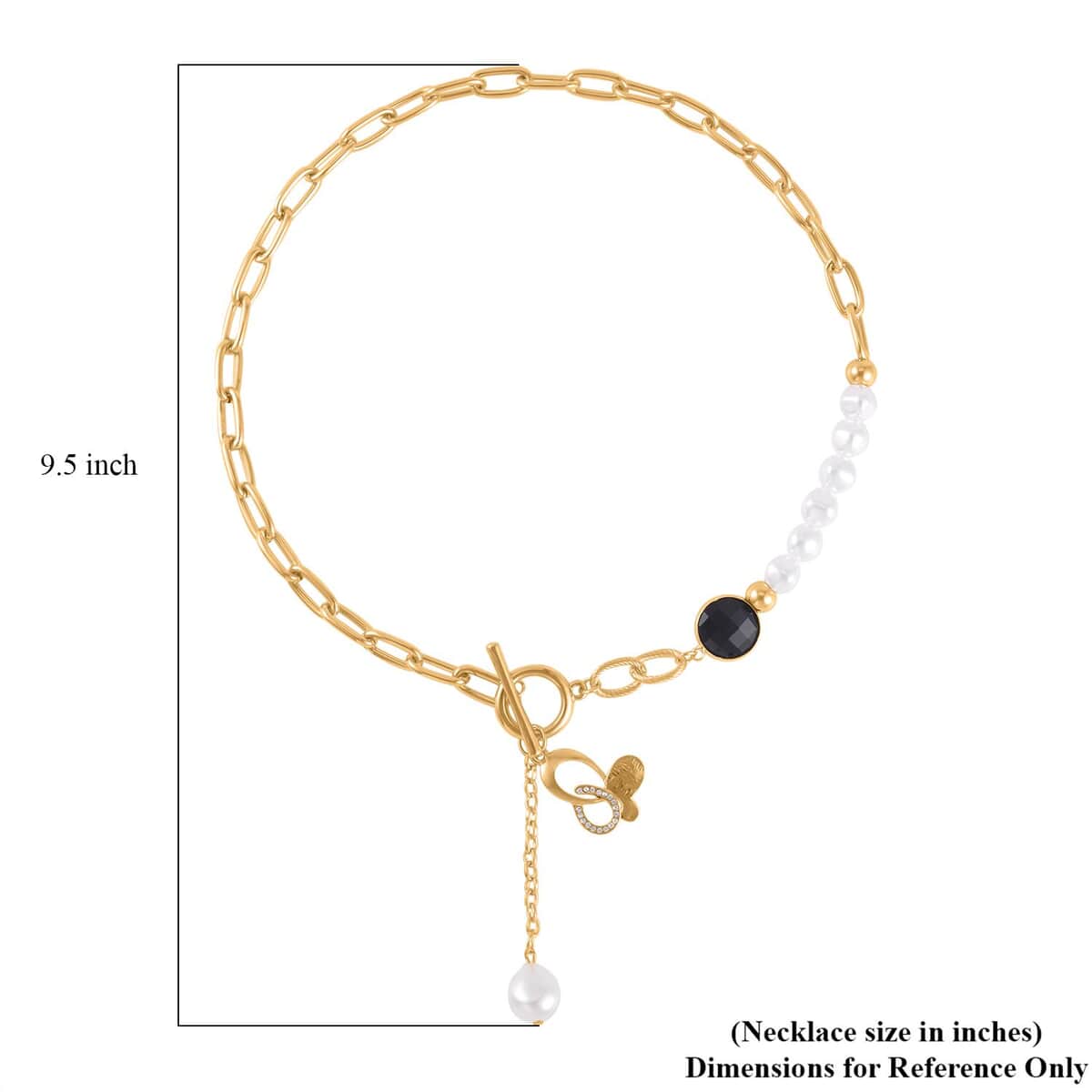 Simulated Pearl, Black Glass, Austrian Crystal Pendant with Link Chain Necklace 20-22 Inches in Goldtone image number 3