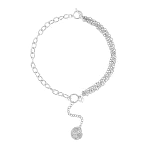 Simulated Pearl Pendant with Link Chain Necklace 20-22 Inches in Silvertone