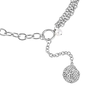 Simulated Pearl Pendant with Link Chain Necklace 20-22 Inches in Silvertone