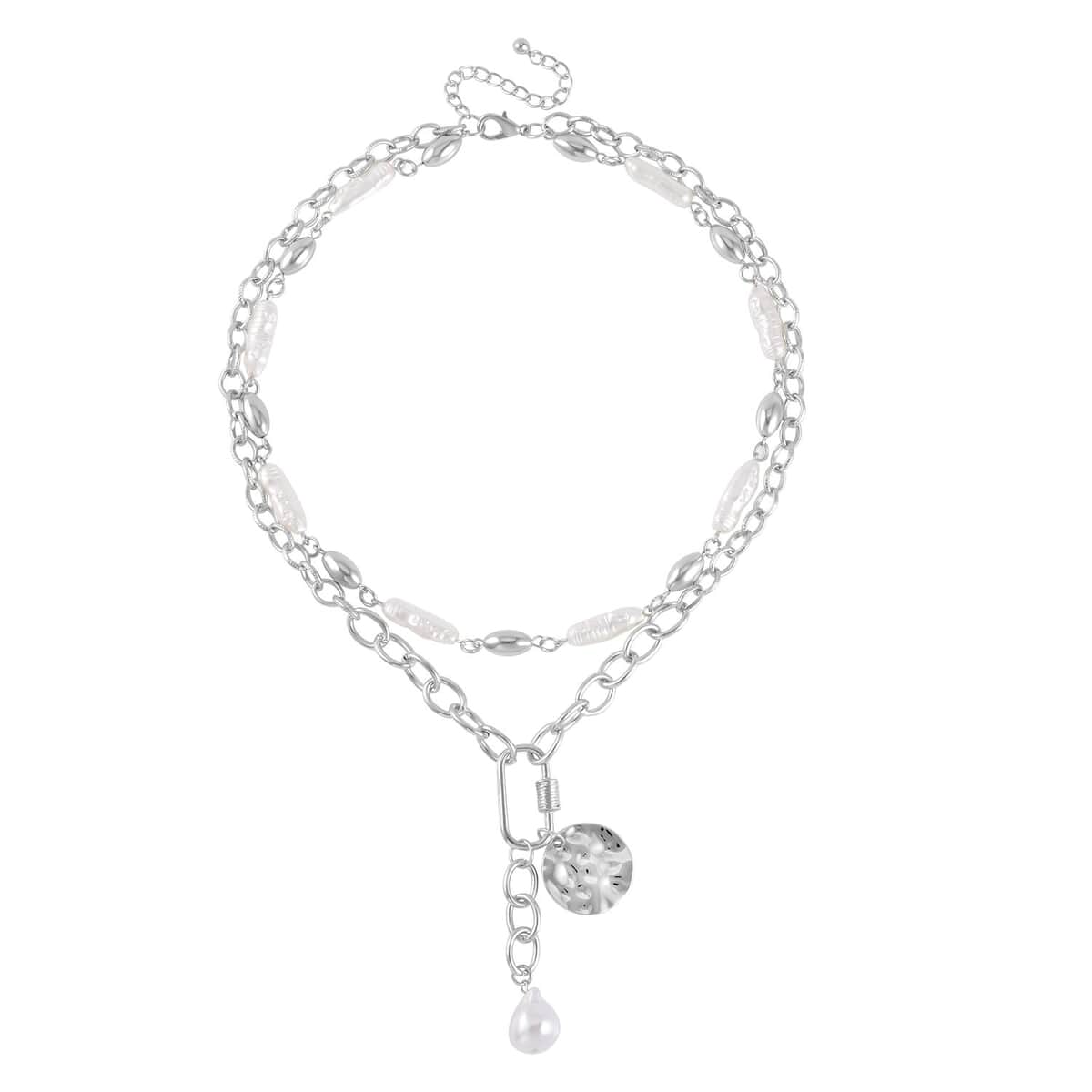 Simulated Pearl Pendant with Link Chain Necklace 20-22 Inches in Silvertone image number 0
