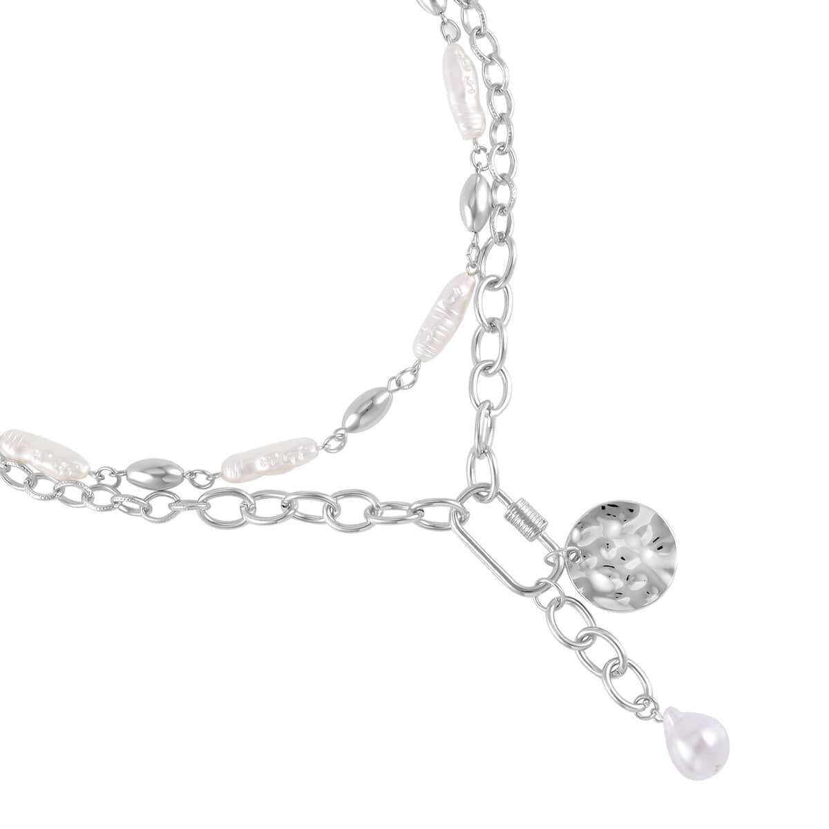 Simulated Pearl Pendant with Link Chain Necklace 20-22 Inches in Silvertone image number 2