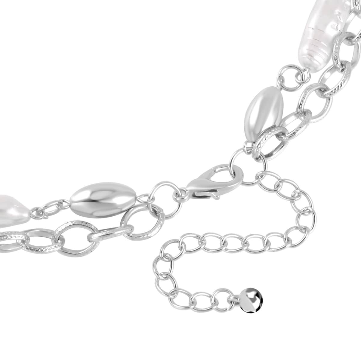 Simulated Pearl Pendant with Link Chain Necklace 20-22 Inches in Silvertone image number 3