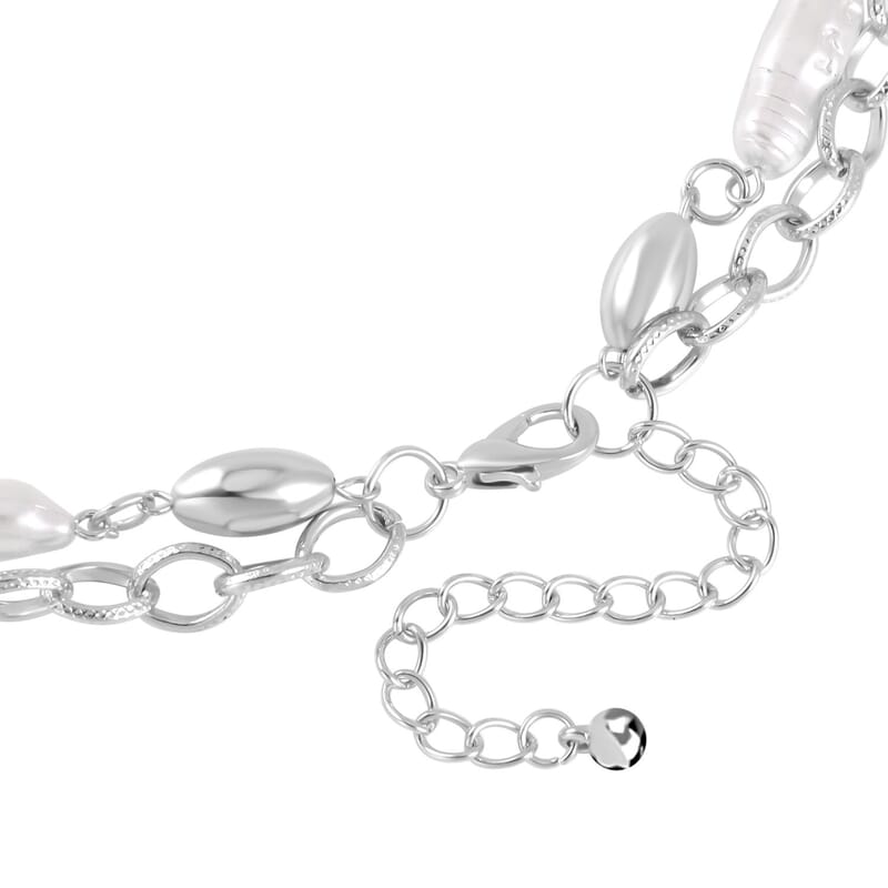 Simulated Pearl Pendant with Link Chain Necklace 20-22 Inches in Silvertone