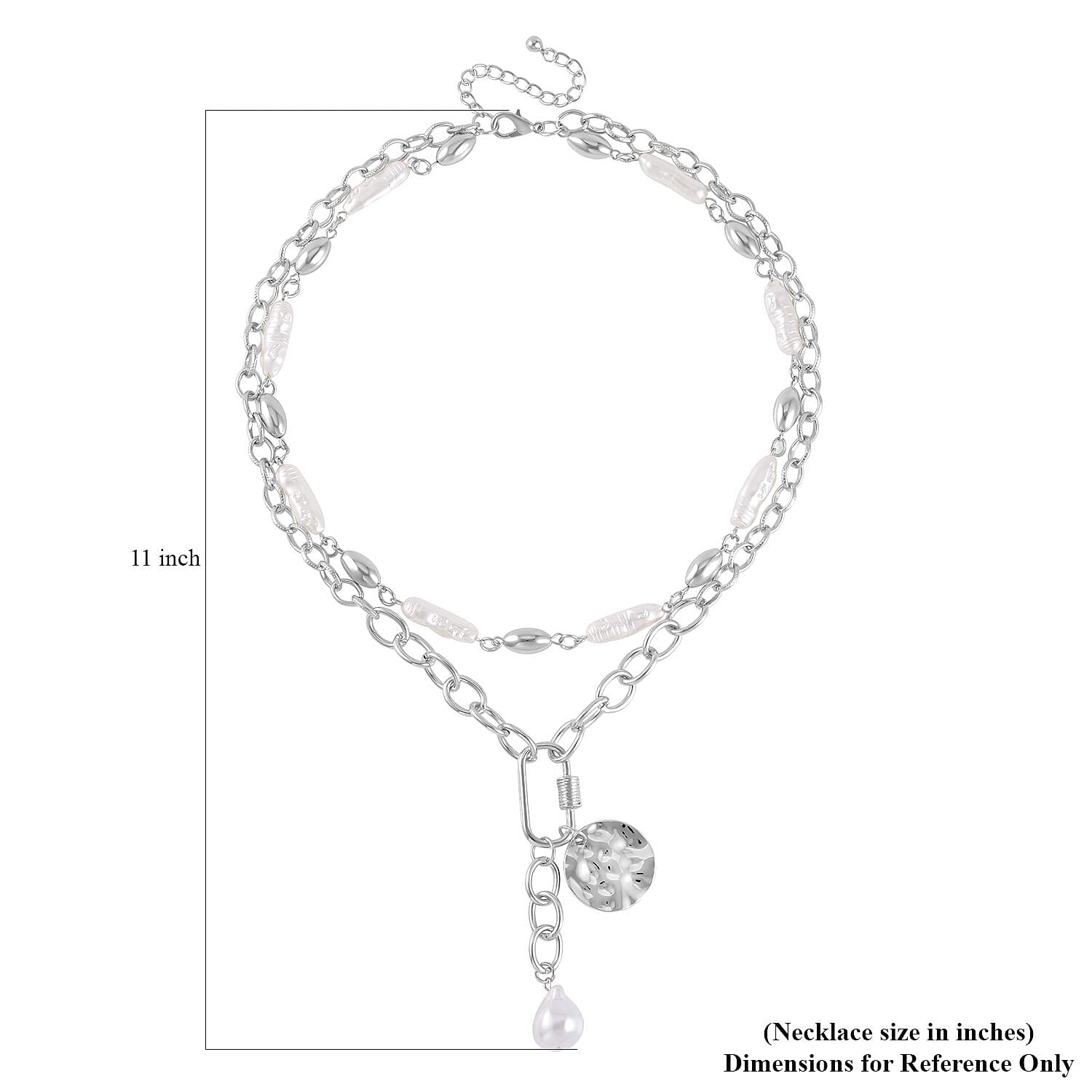 Simulated Pearl Pendant with Link Chain Necklace 20-22 Inches in Silvertone