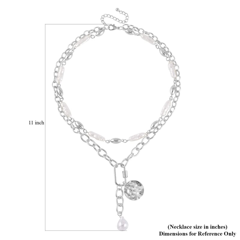 Simulated Pearl Pendant with Link Chain Necklace 20-22 Inches in Silvertone