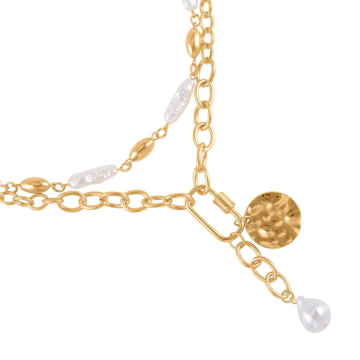 Simulated Pearl Pendant with Link Chain Necklace 20-22 Inches in Goldtone image number 2