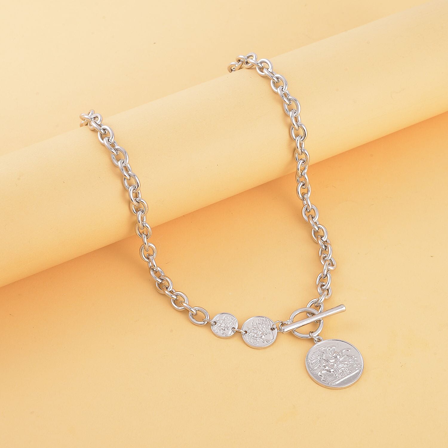 Coin Necklace 20-22 Inches in Silvertone
