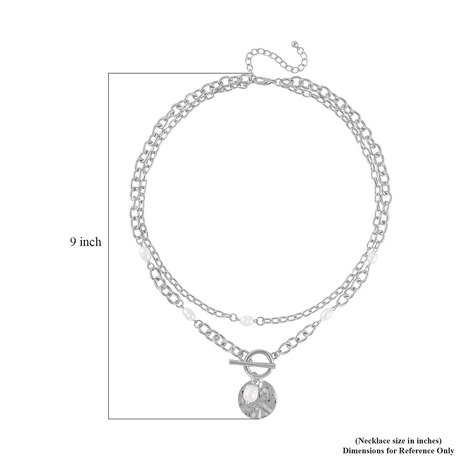 Freshwater Cultured Pearl Double Strand Necklace 20-22 Inches in Silvertone