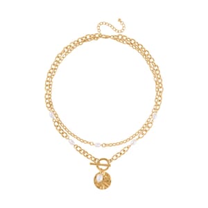Freshwater Cultured Pearl Double Strand Necklace 20-22 Inches in Goldtone