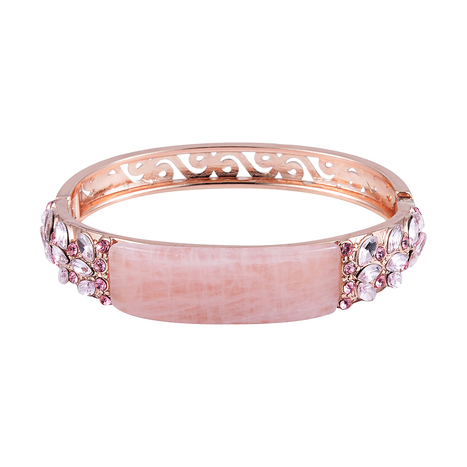 TLV Galilea Rose Quartz, Pink Glass and Pink Austrian Crystal Bangle Bracelet in Rosetone (7.50 In) 20.00 ctw