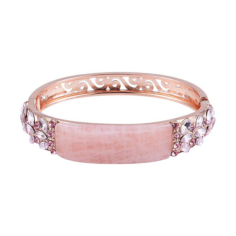 Galilea Rose Quartz, 20.00 ctw Pink Glass and Pink Austrian Crystal Bangle Bracelet in Rosetone (7.50 In)