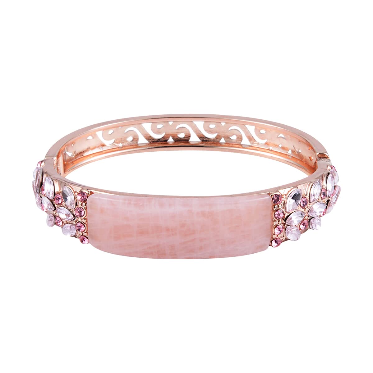 Galilea Rose Quartz, Pink Glass and Pink Austrian Crystal Bangle Bracelet in Rosetone (7.50 In) 20.00 ctw image number 0