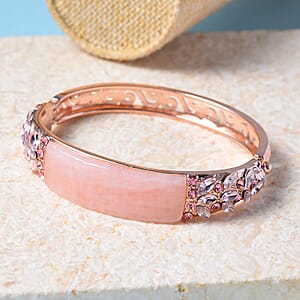 Galilea Rose Quartz, 20.00 ctw Pink Glass and Pink Austrian Crystal Bangle Bracelet in Rosetone (7.50 In)