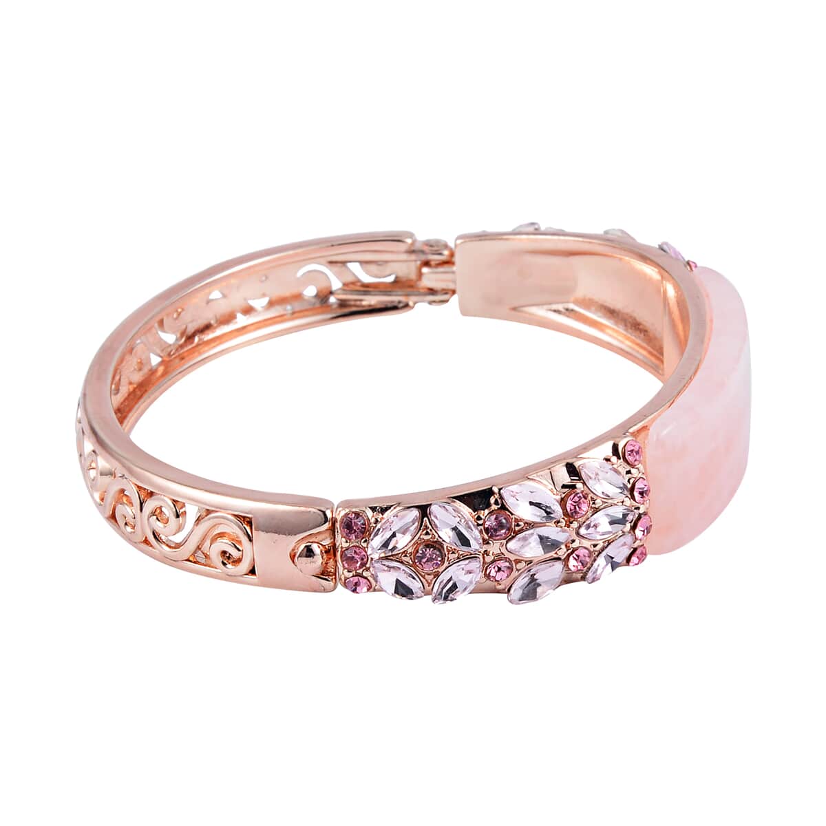 Galilea Rose Quartz, Pink Glass and Pink Austrian Crystal Bangle Bracelet in Rosetone (7.50 In) 20.00 ctw image number 3
