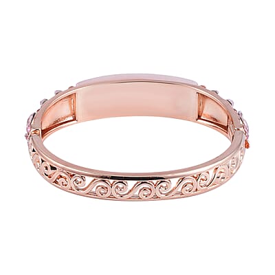 Galilea Rose Quartz, 20.00 ctw Pink Glass and Pink Austrian Crystal Bangle Bracelet in Rosetone (7.50 In)