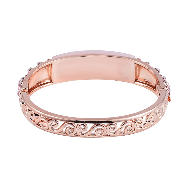 Galilea Rose Quartz, 20.00 ctw Pink Glass and Pink Austrian Crystal Bangle Bracelet in Rosetone (7.50 In)