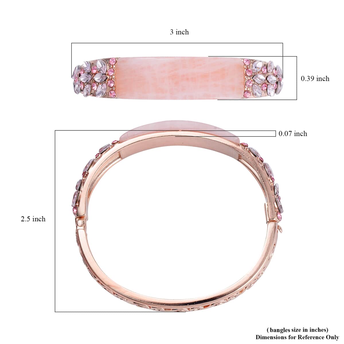 Galilea Rose Quartz, Pink Glass and Pink Austrian Crystal Bangle Bracelet in Rosetone (7.50 In) 20.00 ctw image number 5