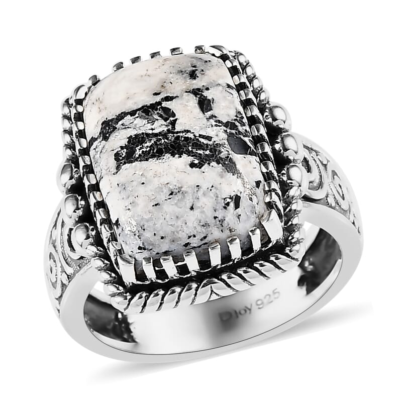 Artisan Crafted White Buffalo Solitaire Ring in Sterling Silver (Size 10.0) 6.40 ctw