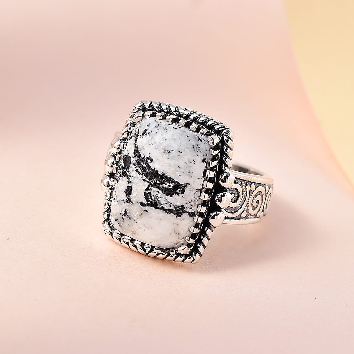 Artisan Crafted White Buffalo Solitaire Ring in Sterling Silver 6.40 ctw image number 1