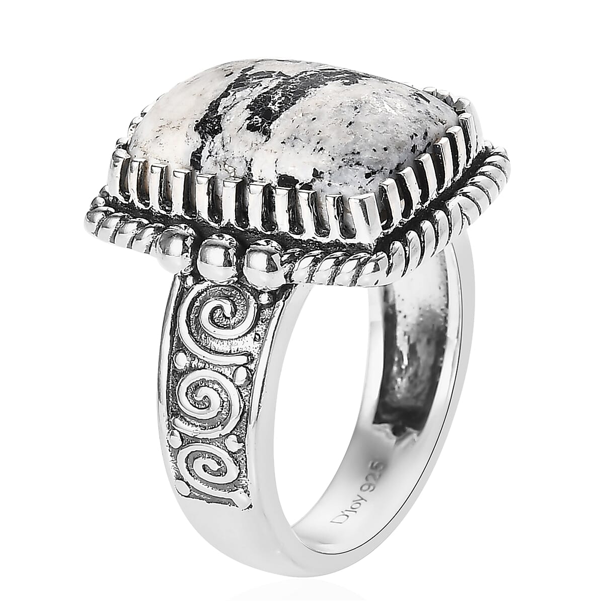 Artisan Crafted White Buffalo Solitaire Ring in Sterling Silver 6.40 ctw image number 3