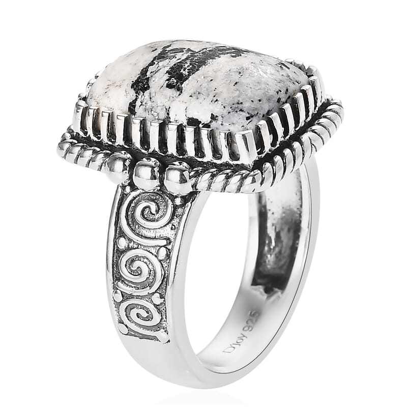 Artisan Crafted White Buffalo Solitaire Ring in Sterling Silver (Size 10.0) 6.40 ctw