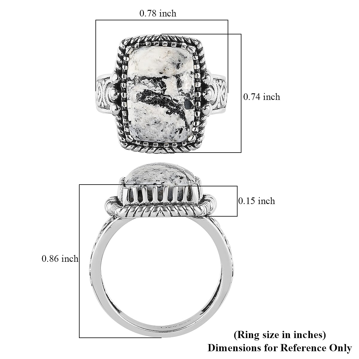 Artisan Crafted White Buffalo Solitaire Ring in Sterling Silver 6.40 ctw image number 5