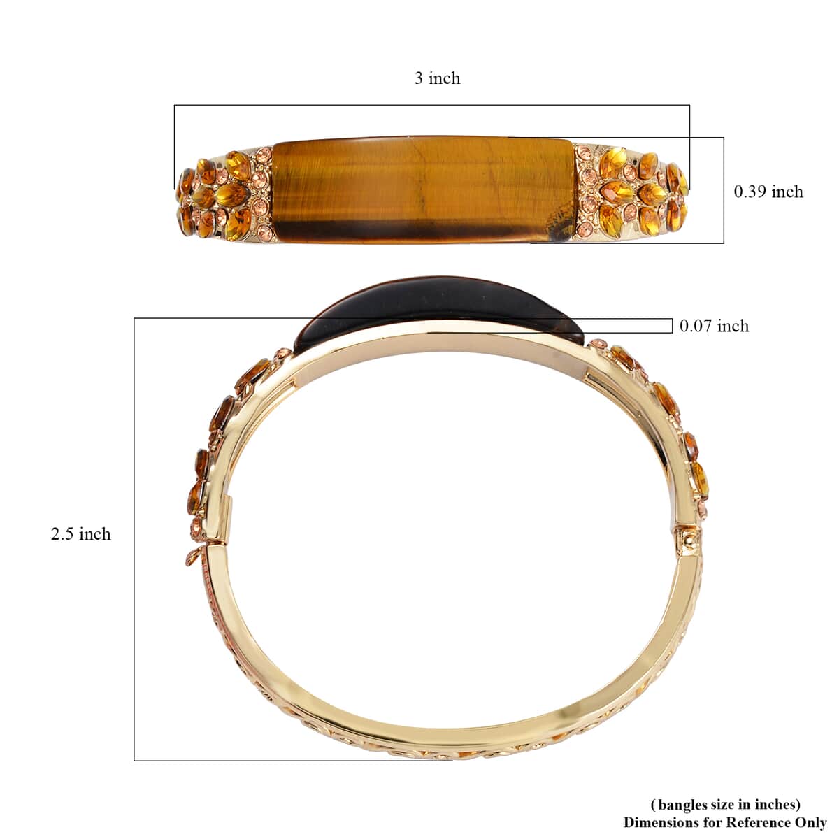 Yellow Tigers Eye, Champagne Glass and Champagne Austrian Crystal Bangle Bracelet in Goldtone (7.50 In) 20.00 ctw image number 5