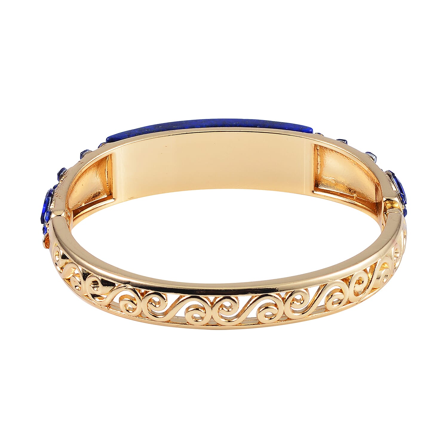Lapis Lazuli, 20.00 ctw Blue Glass and Blue Austrian Crystal Bangle Bracelet in Goldtone (7.50 In)