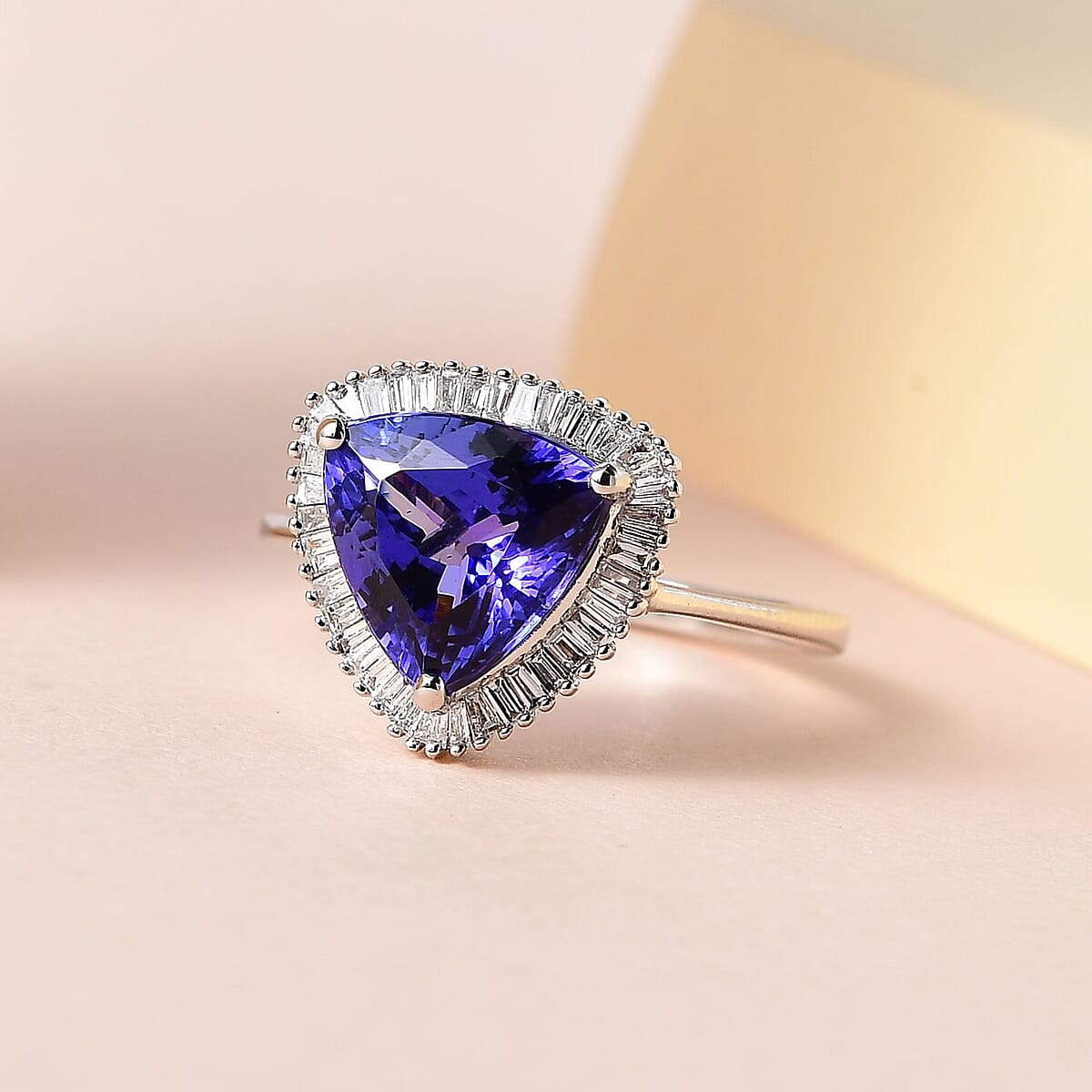 Rhapsody 950 Platinum AAAA Tanzanite, Diamond (E-F, VS2) Halo Ring (4.50 g) 3.25 ctw image number 1