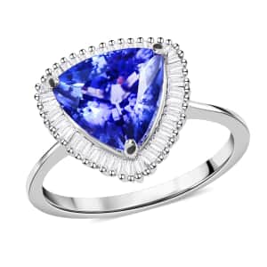 Rhapsody 950 Platinum AAAA Tanzanite, Diamond (E-F, VS2) Halo Ring (4.50 g) 3.25 ctw