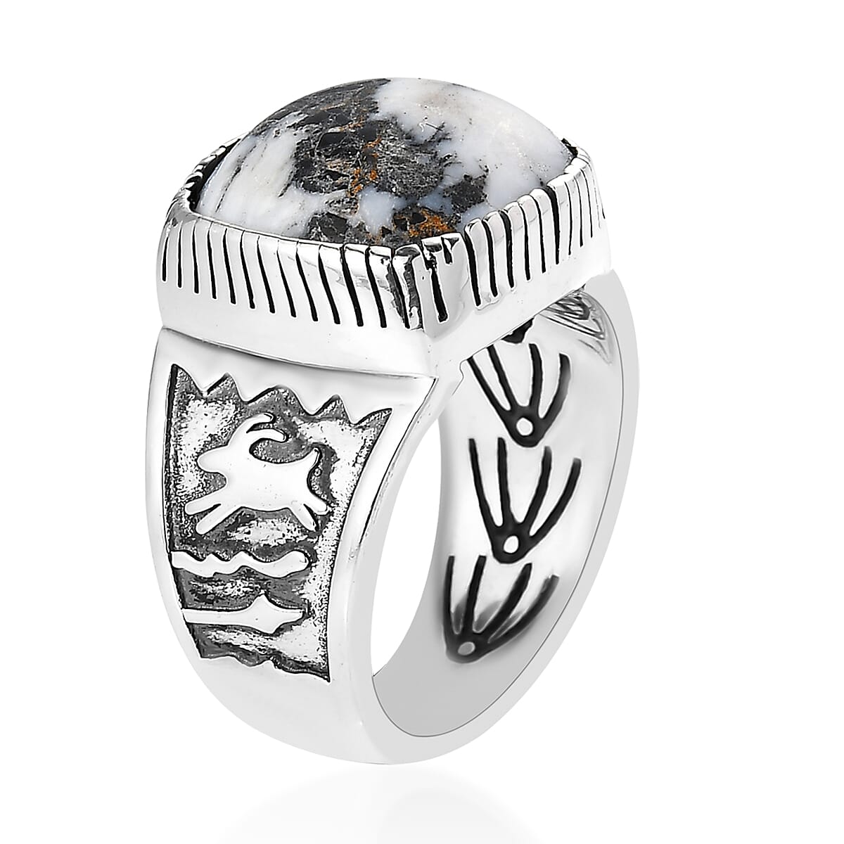 Artisan Crafted White Buffalo Solitaire Ring in Sterling Silver (Size 10.0) 9.40 ctw